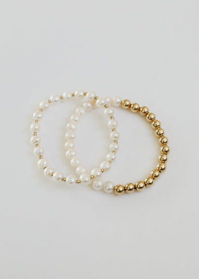 Pearl & 14k Gold Filled Sun + Moon Stretch Bracelets