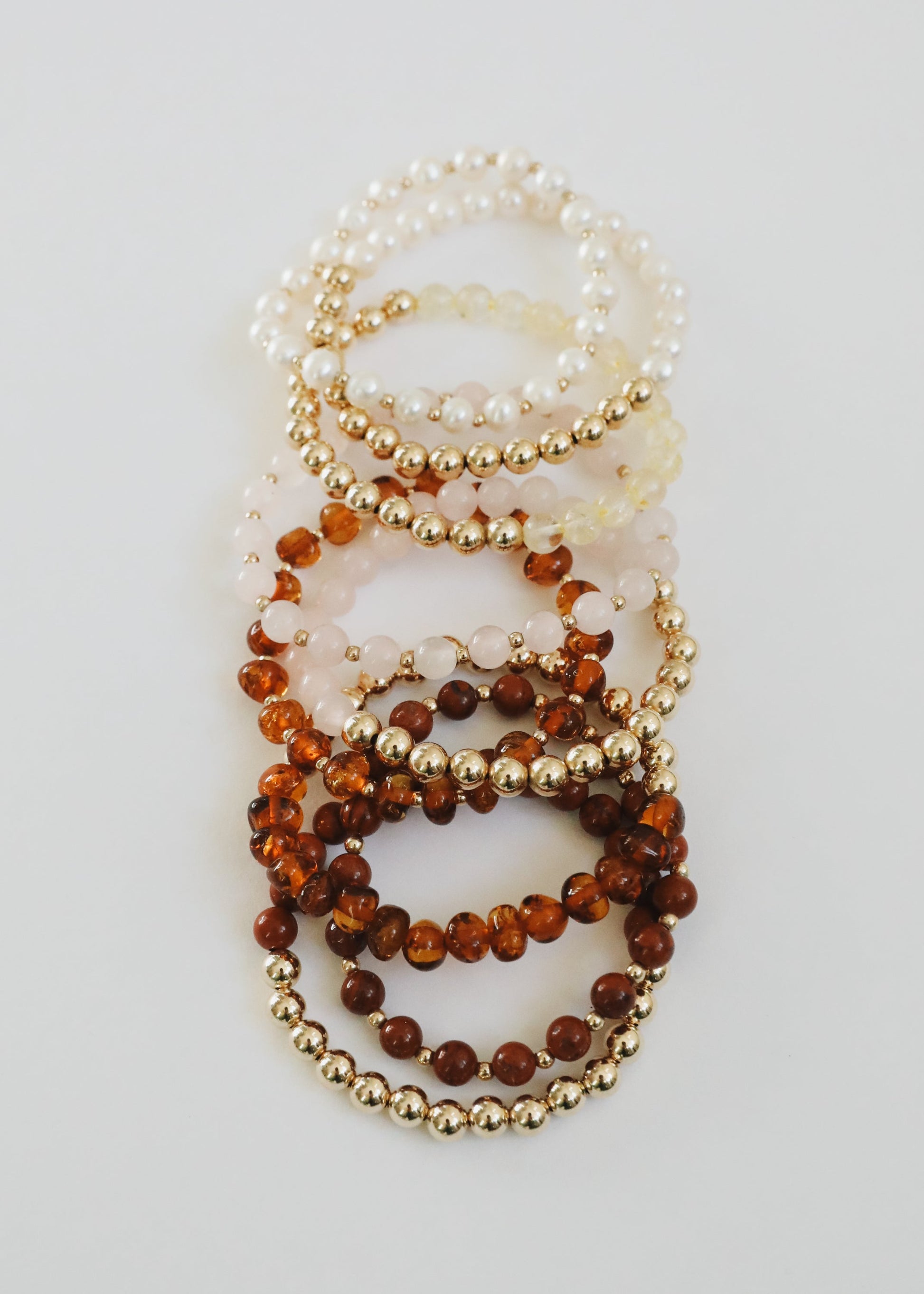 Citrine Gemstone + 14K Gold Filled Beaded Stretch Bracelet - Korvel