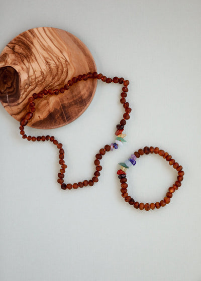 Pulsera de Ámbar Báltico y Cristales Chakra