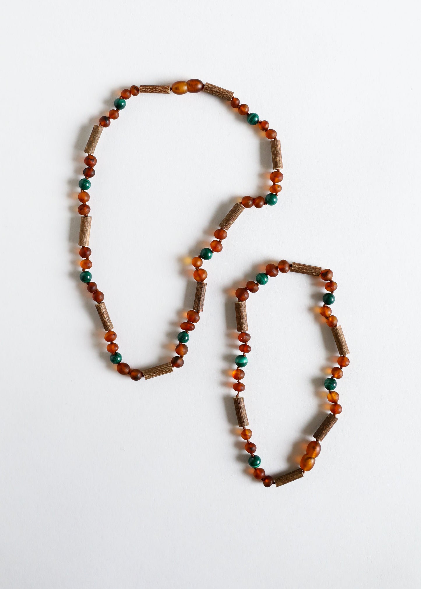 Hazelwood Raw Cognac Baltic Amber & Malachite Necklace