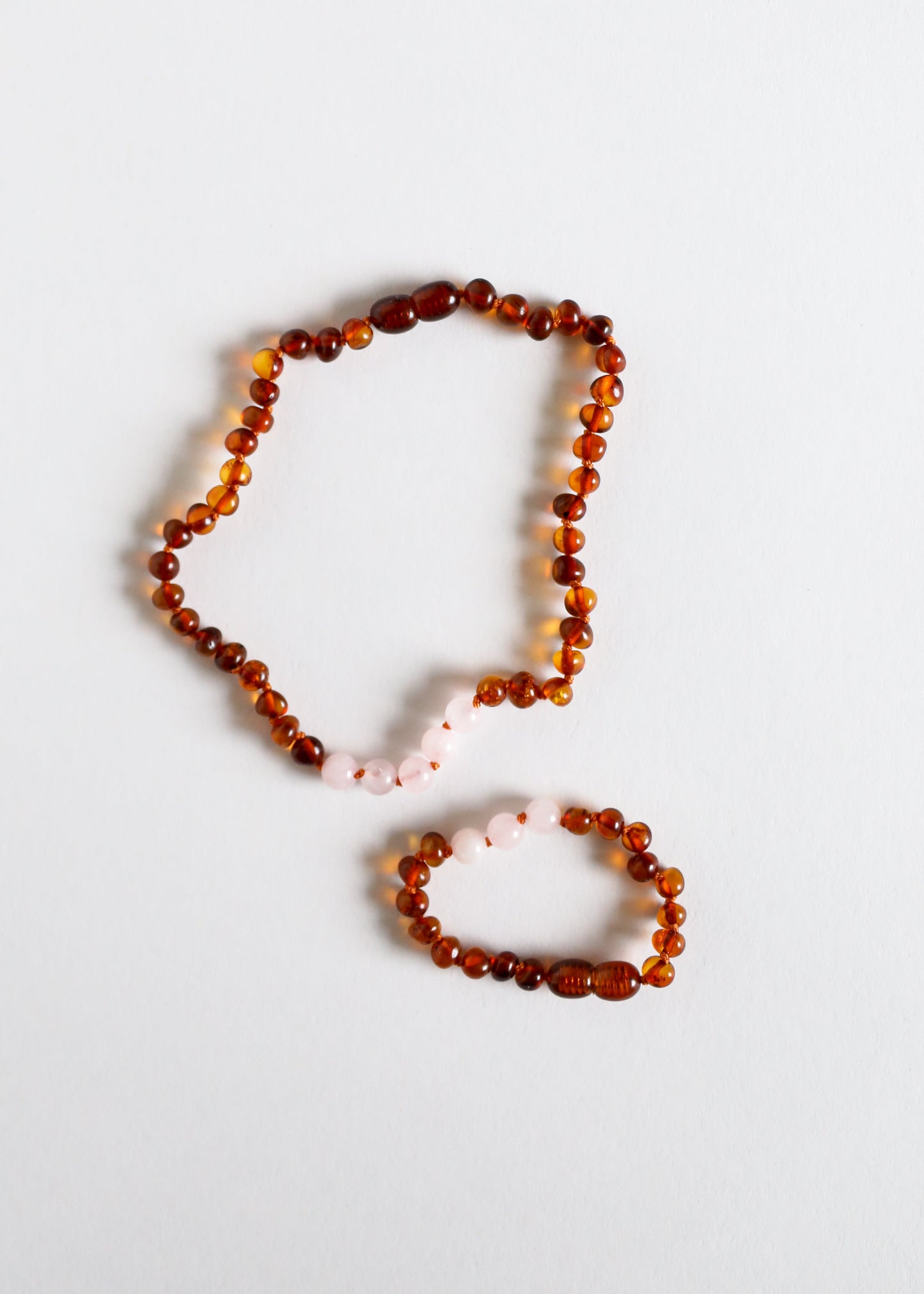 Polished Cognac Baltic Amber & Rose Quartz Bracelet/Anklet