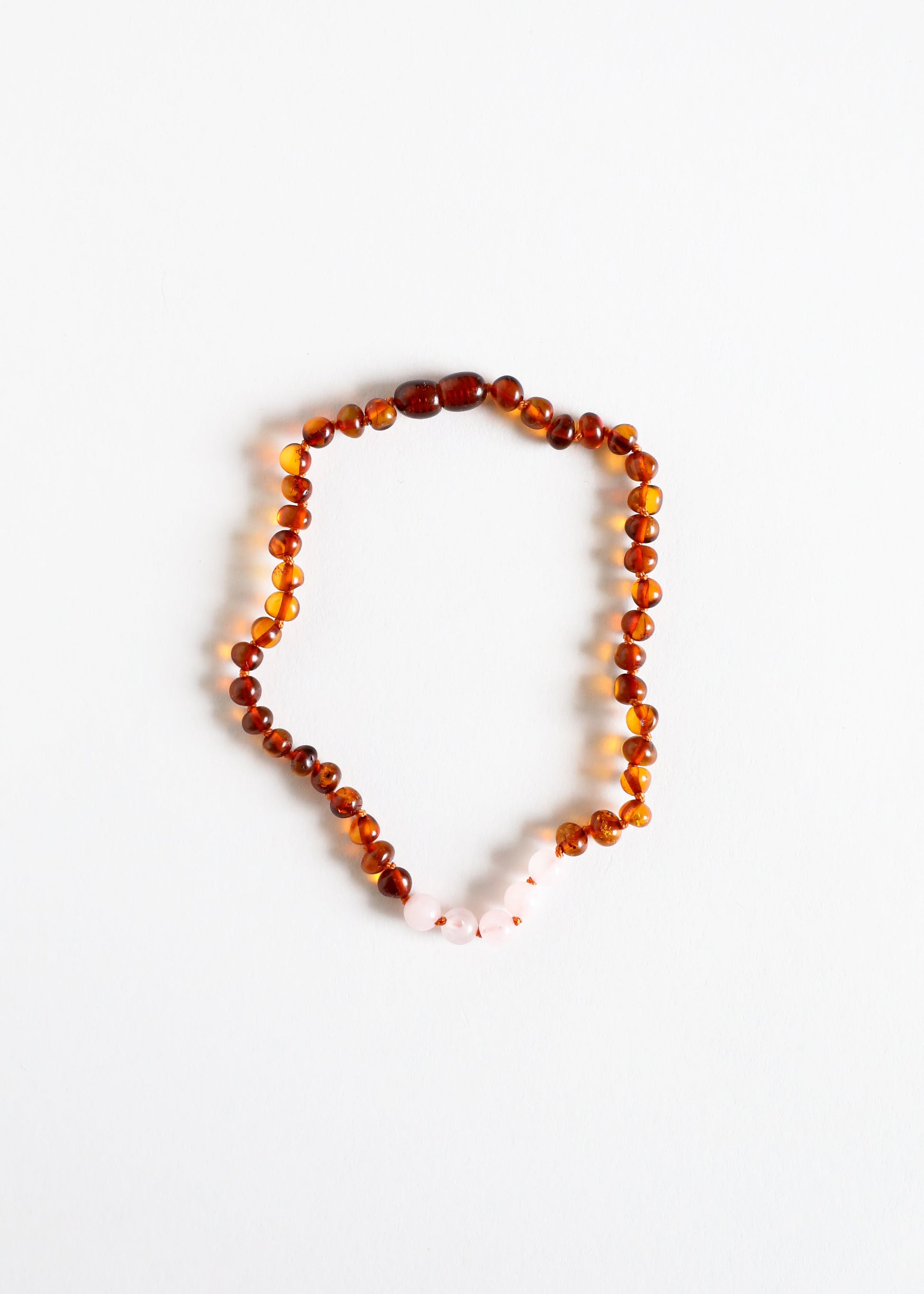 Polished Cognac Baltic Amber + Rose Quartz || Necklace - Korvel