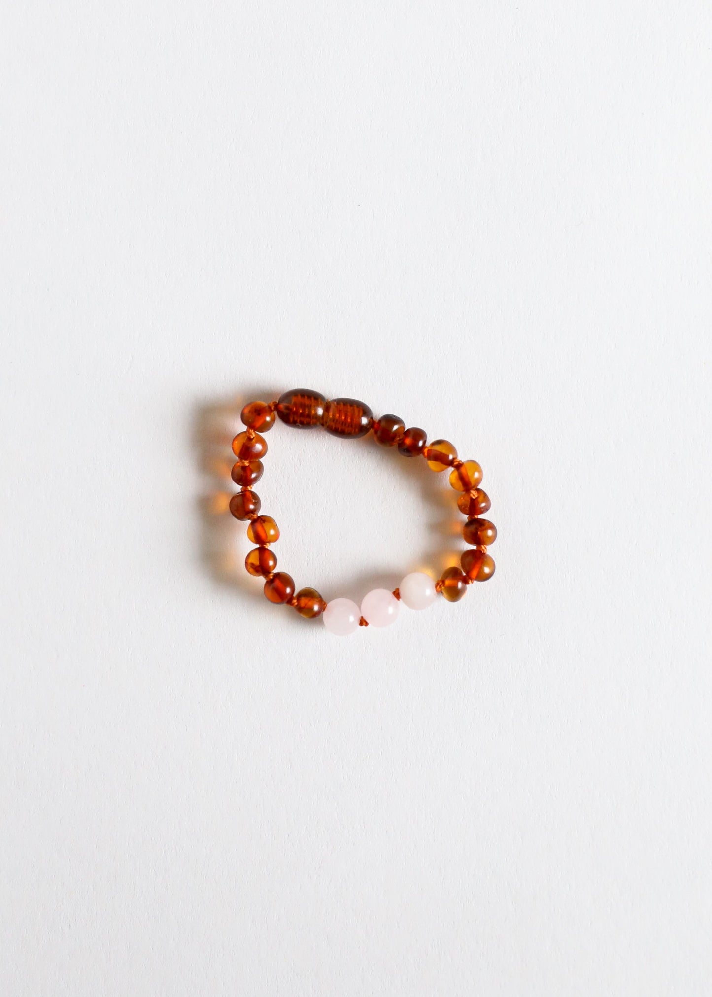 Polished Cognac Baltic Amber & Rose Quartz Bracelet/Anklet