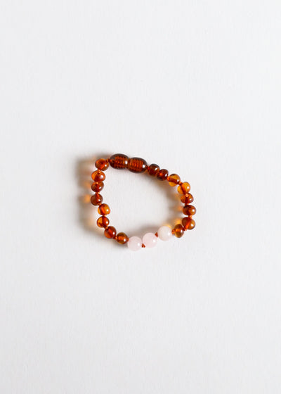 Polished Cognac Baltic Amber & Rose Quartz Bracelet/Anklet