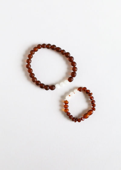 Raw Cognac Baltic Amber & Moonstone Bracelet Set