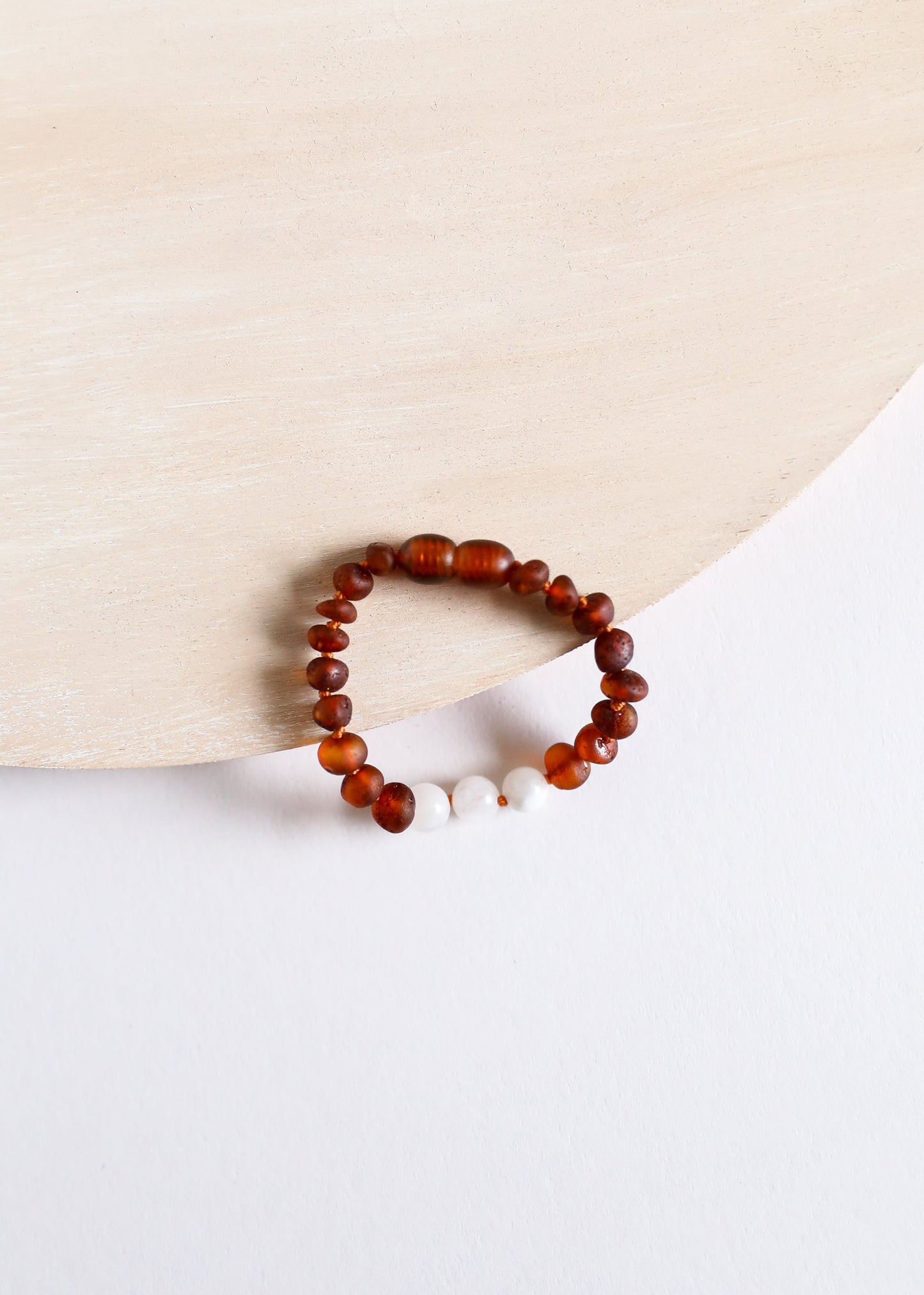 Bracelet/Anklet en Ambre Cognac Baltique et Pierre de Lune