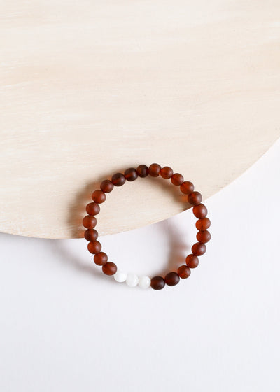 Pulsera de Ámbar Báltico Cognac Crudo y Moonstone