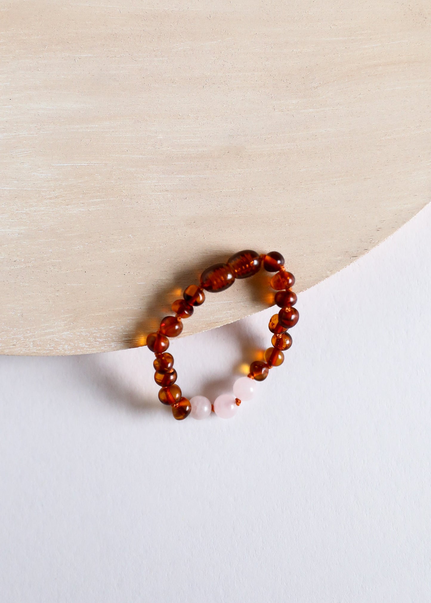 Polished Cognac Baltic Amber & Rose Quartz Bracelet/Anklet