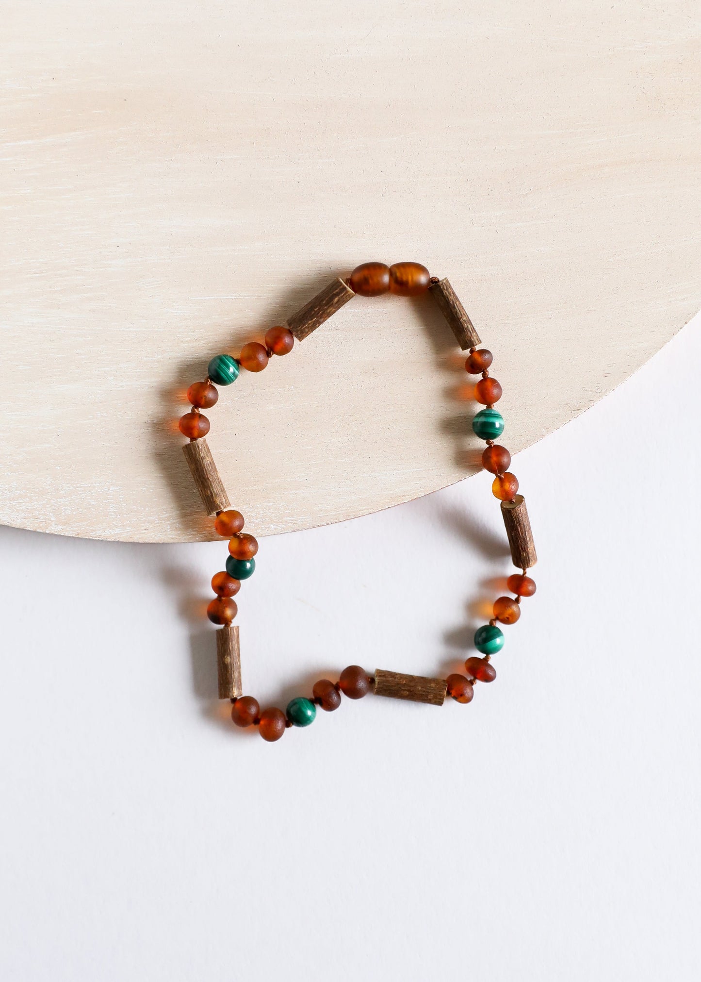 Hazelwood Raw Cognac Baltic Amber & Malachite Necklace