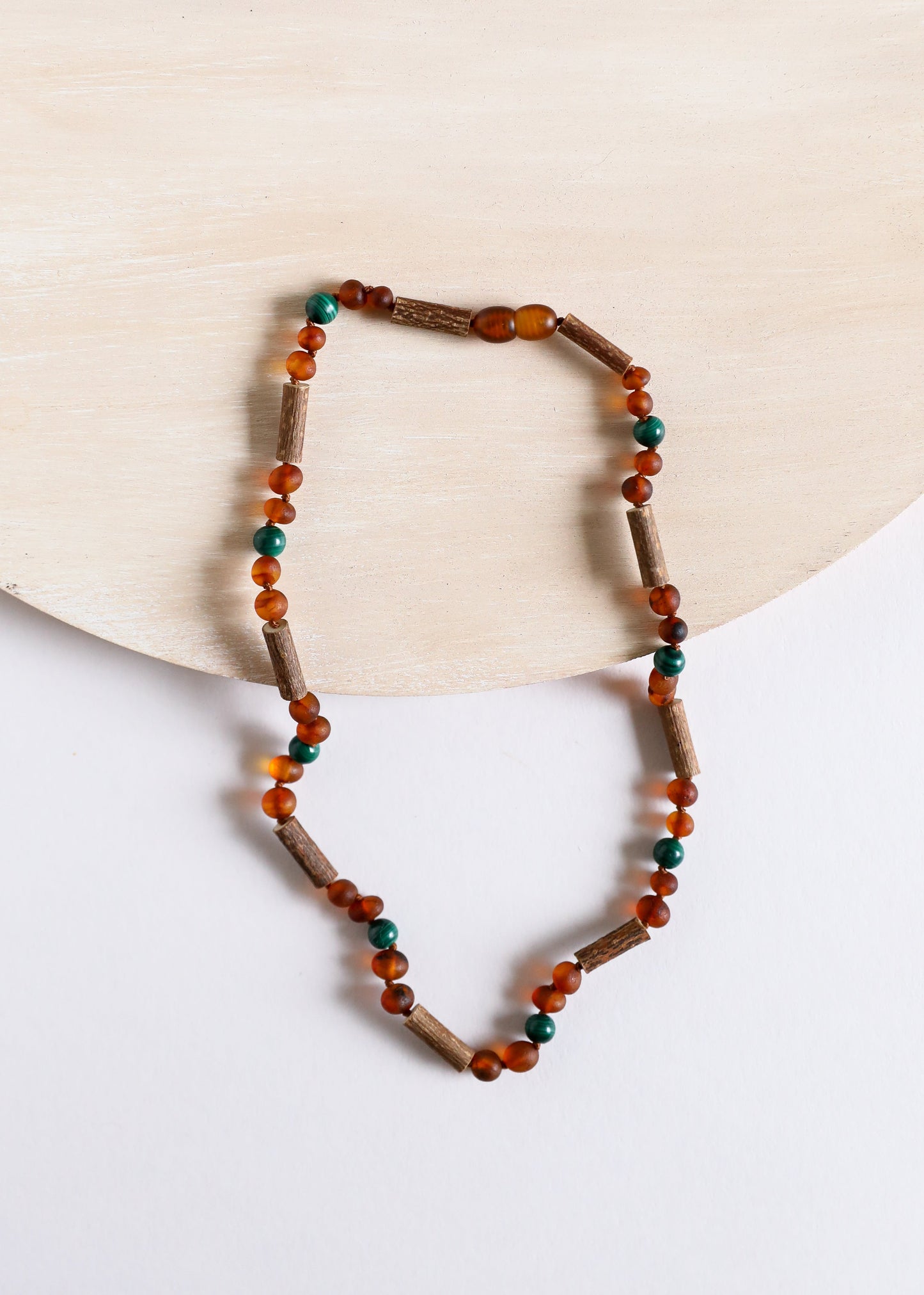 Hazelwood Raw Cognac Baltic Amber & Malachite Necklace