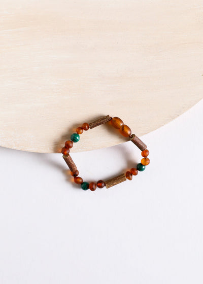 Hazelwood Raw Cognac Baltic Amber & Malachite Bracelet/Anklet