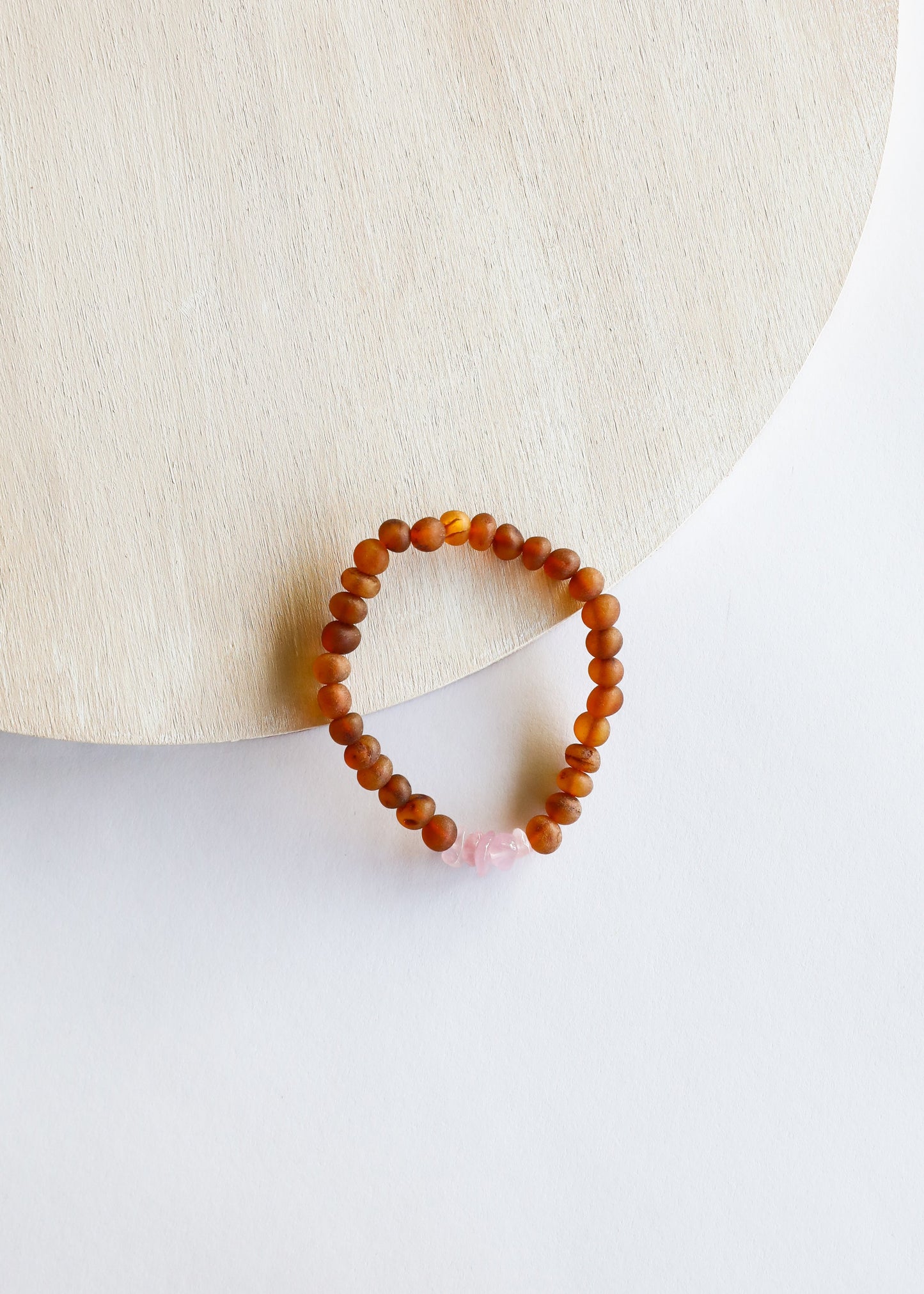Conjunto de Pulseras de Ámbar Báltico Cognac Crudo y Cuarzo Rosa