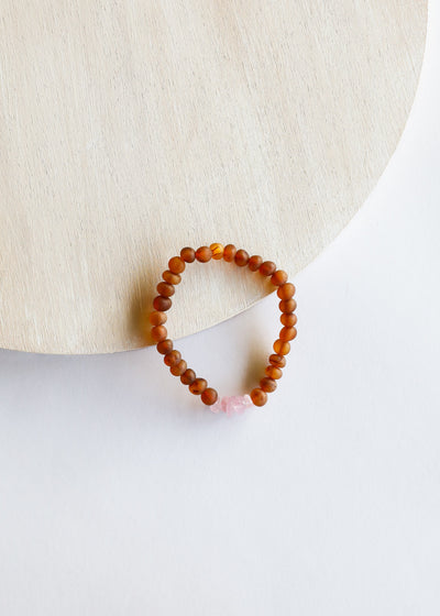 Raw Cognac Baltic Amber & Rose Quartz Bracelet Set