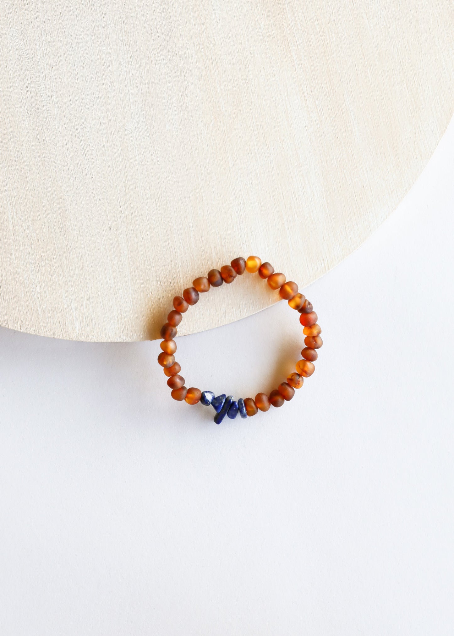 Raw Cognac Baltic Amber & Lapis Lazuli Adult Stretch Bracelet