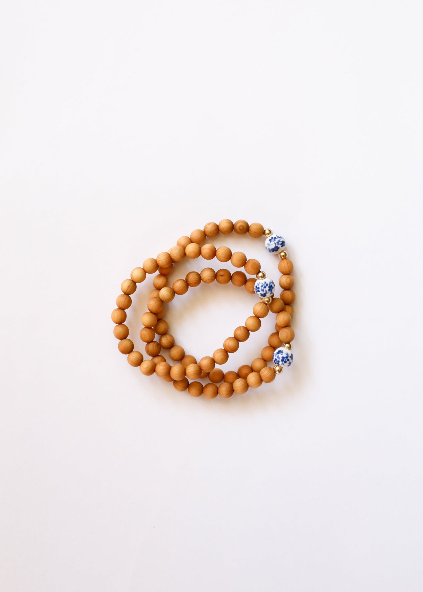 Cypress Wood & 14K Gold Filled Beaded Bracelet