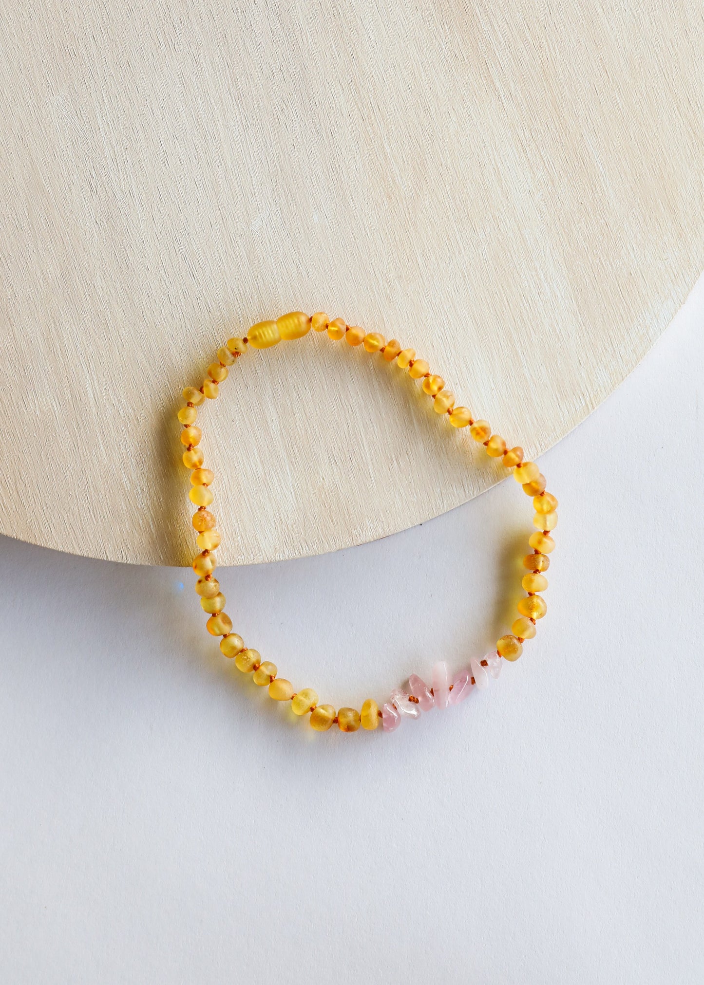 Raw Honey Baltic Amber + Raw Rose Quartz || Necklace - Korvel