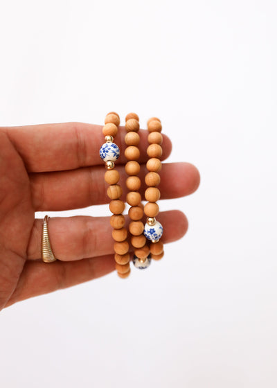 Cypress Wood & 14K Gold Filled Beaded Bracelet