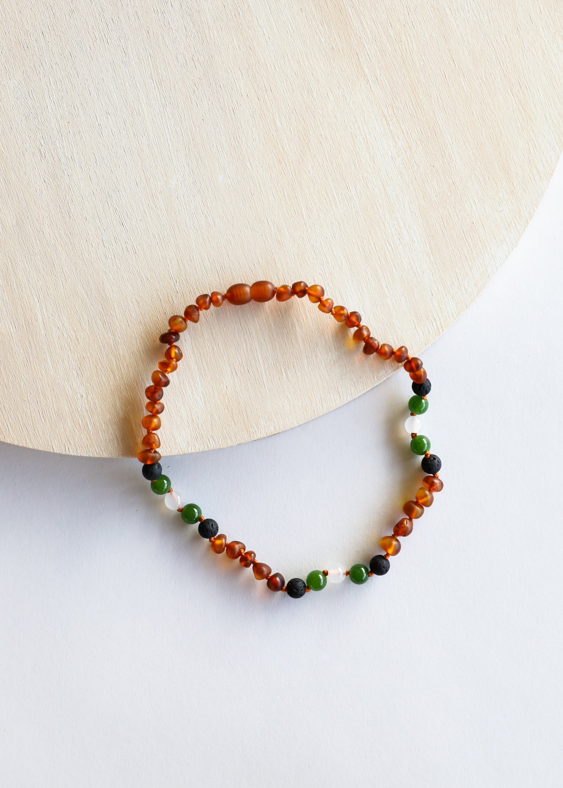 Raw Cognac Baltic Amber || Lava + Jade + Agate || Necklace - Korvel