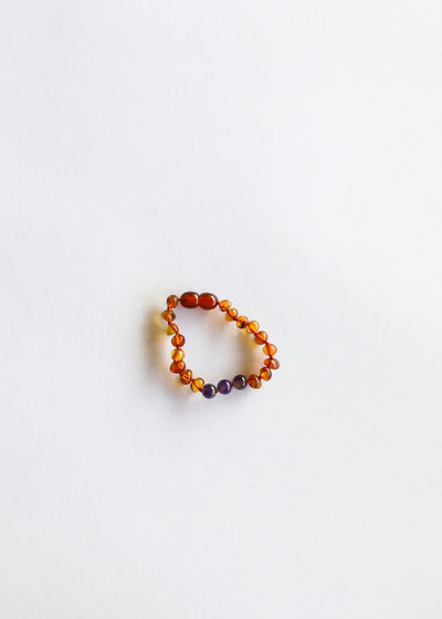 Pulsera/Anklet de Ámbar Báltico Cognac Pulido y Amatista