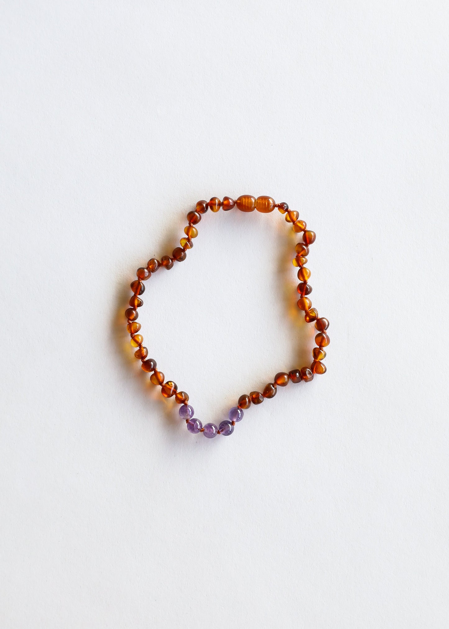 Polished Cognac Baltic Amber and Amethyst Necklace