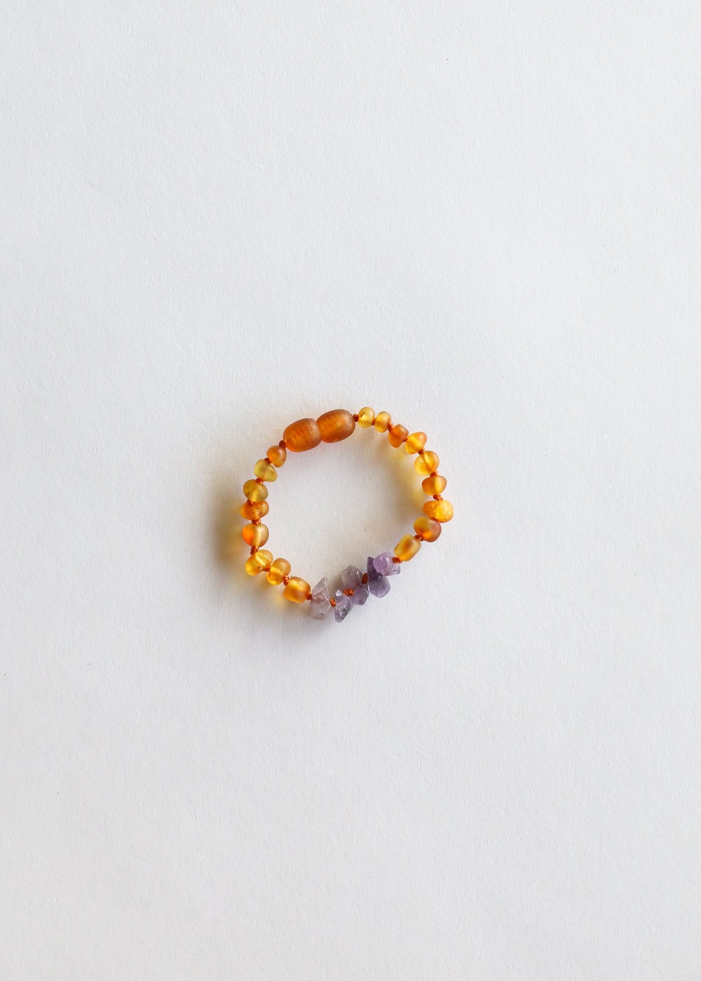 Bracelet ou anklet en ambre baltique et améthyste brut