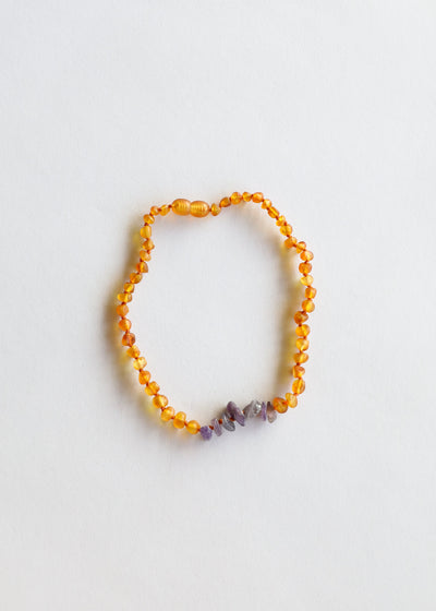 Raw Honey Baltic Amber + Raw Amethyst || Necklace - Korvel