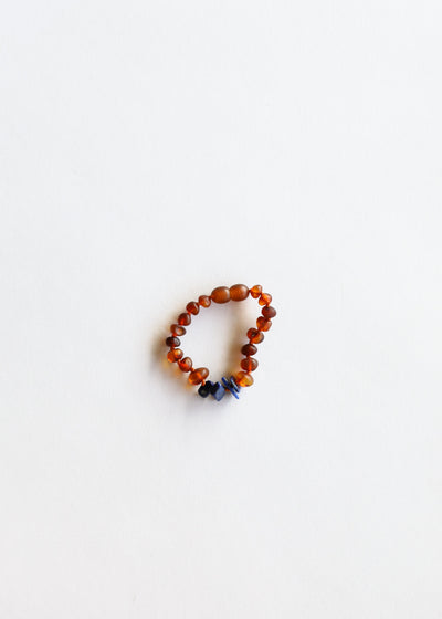 Tobillo o Pulsera de Ámbar Báltico Cognac Crudo y Lápiz Lazuli