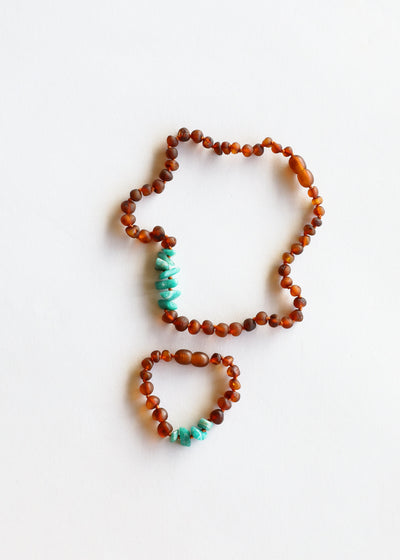 Raw Cognac Baltic Amber & Amazonite Kids Jewelry Set