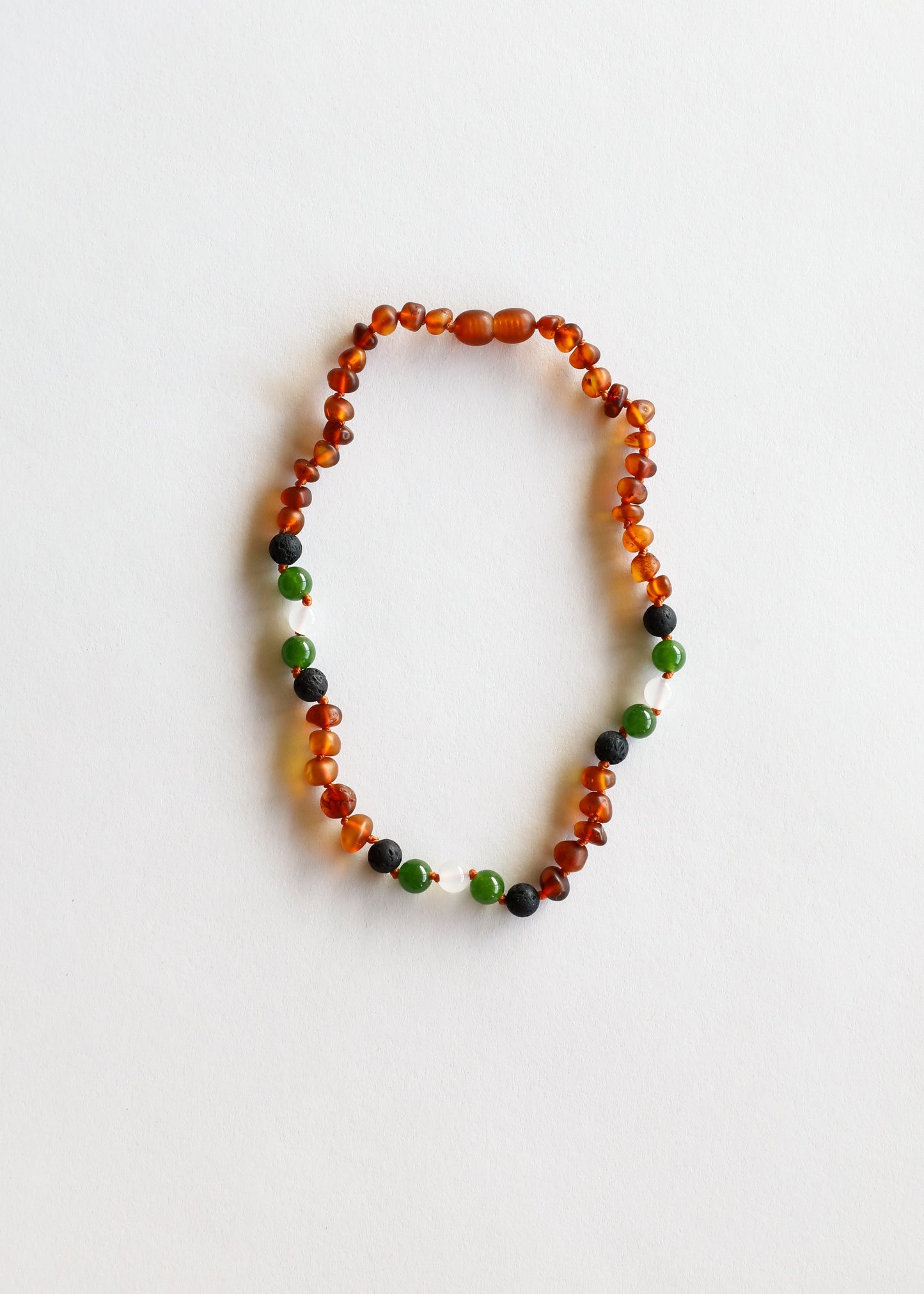 Raw Cognac Baltic Amber || Lava + Jade + Agate || Necklace - Korvel