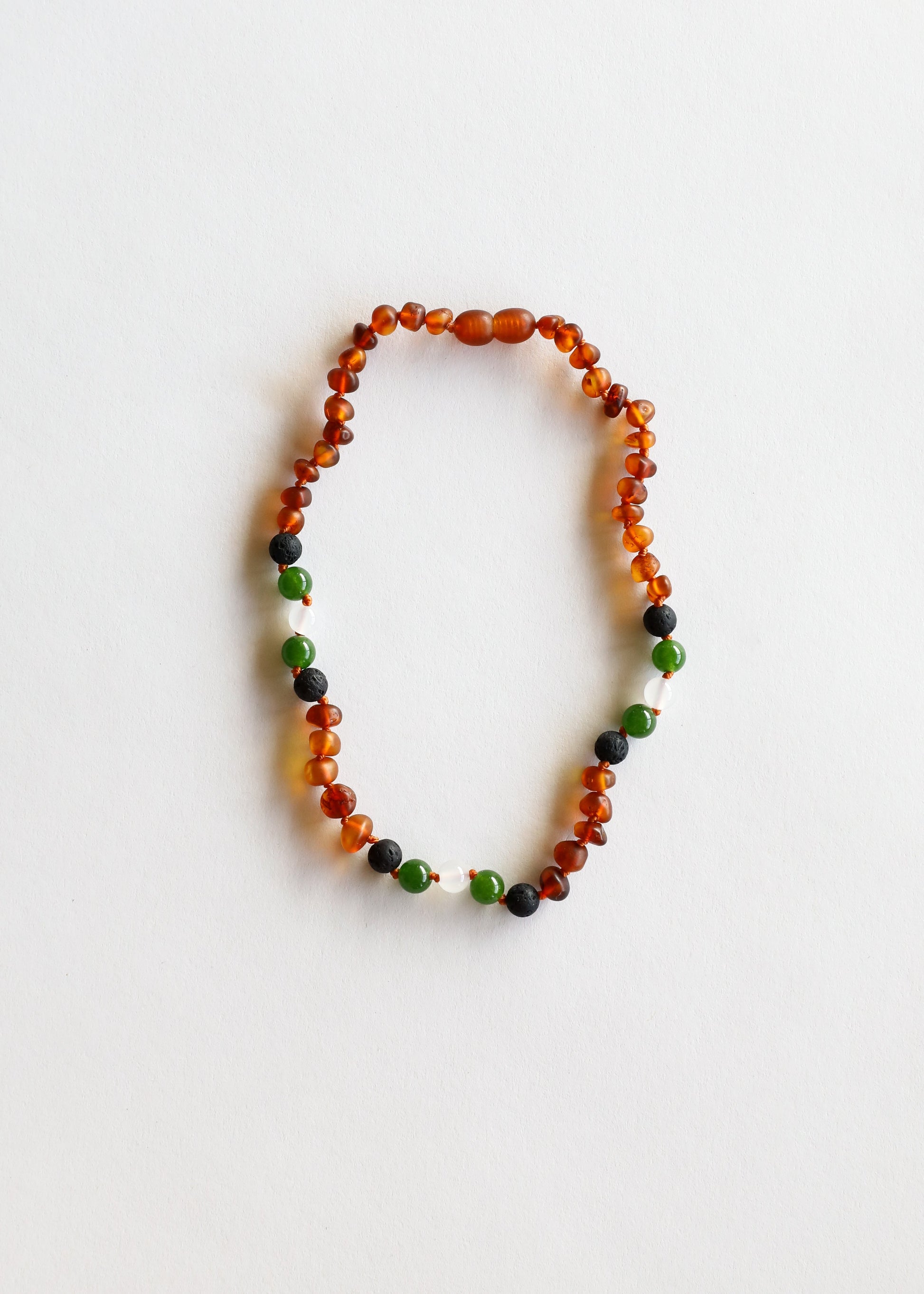 Raw Cognac Baltic Amber || Lava + Jade + Agate || Necklace - Korvel