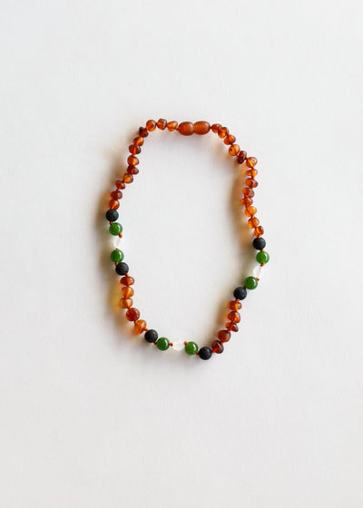 Raw Cognac Baltic Amber || Lava + Jade + Agate || Necklace - Korvel