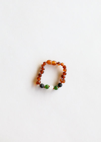 Pulsera/Anklet de Ámbar Báltico Cognac Crudo y Piedra de Lava