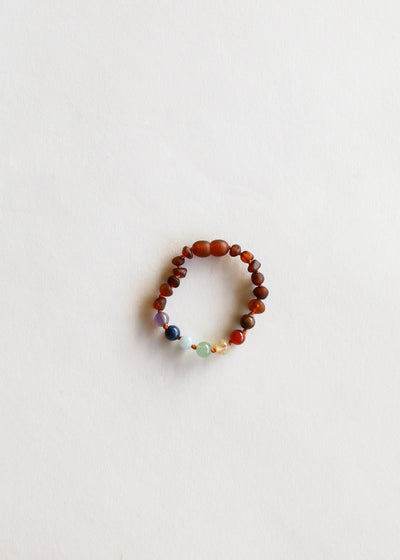 Pulsera/Tobillera de Ámbar Báltico Crudo y Cristales de Chakra