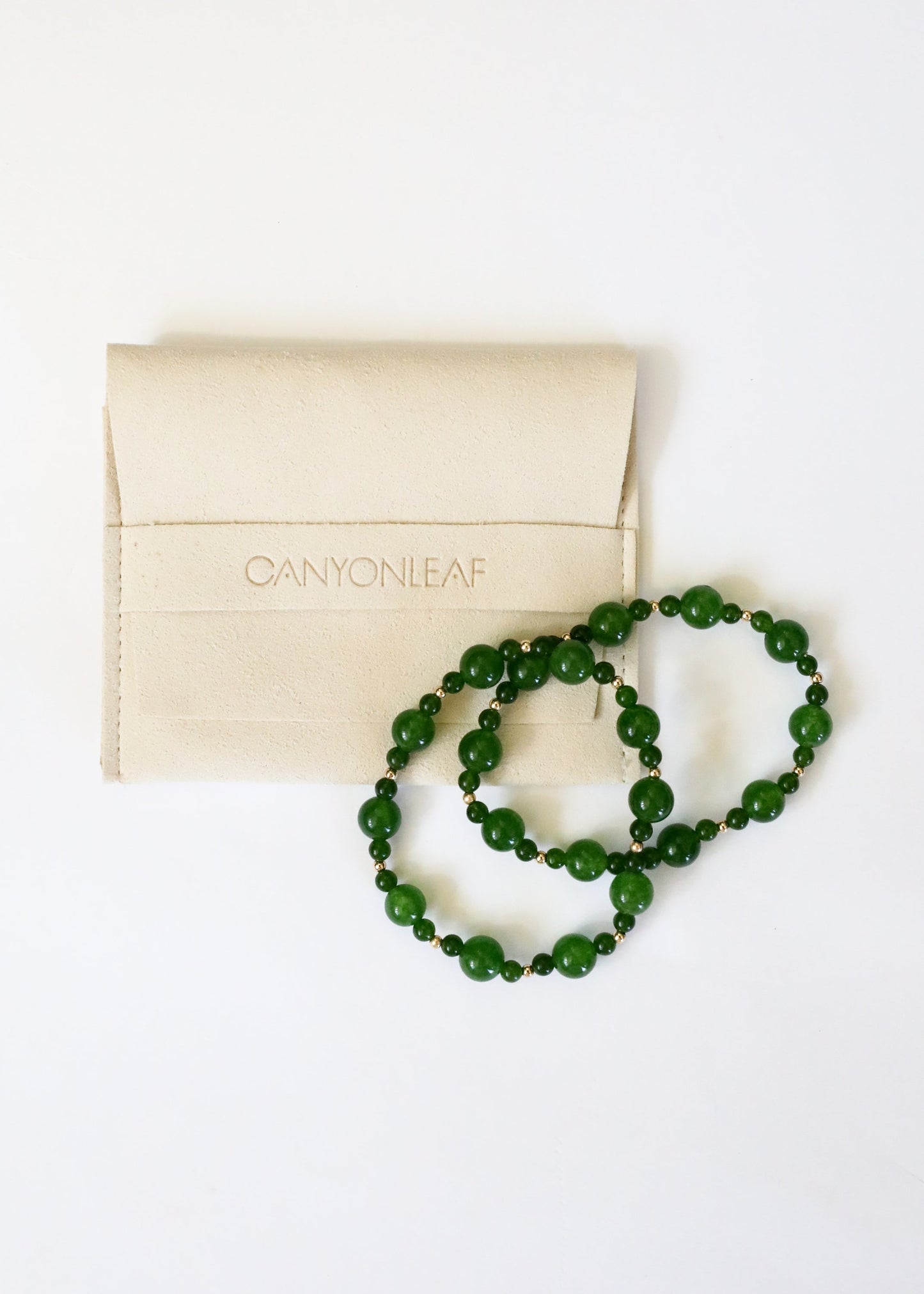 Green Jade & 14k Gold Filled Stretch Bracelet