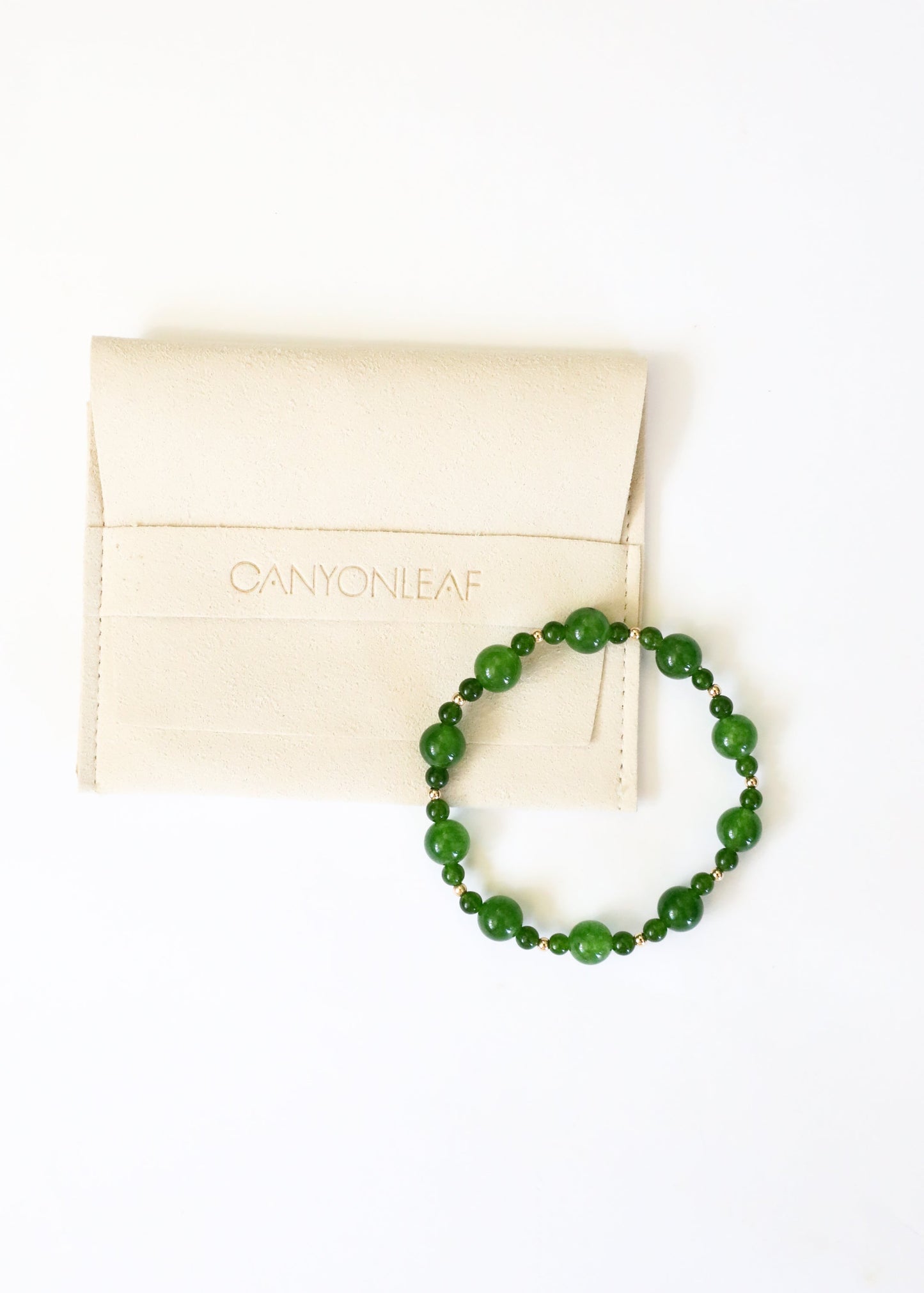Green Jade & 14k Gold Filled Stretch Bracelet