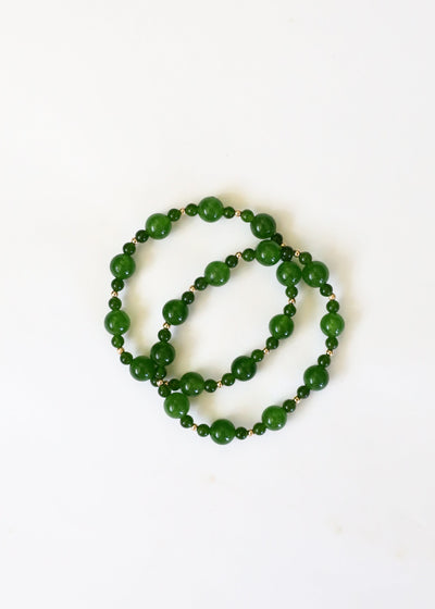 Green Jade & 14k Gold Filled Stretch Bracelet
