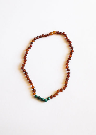 Raw Cognac Baltic Amber + Malachite || Necklace - Korvel
