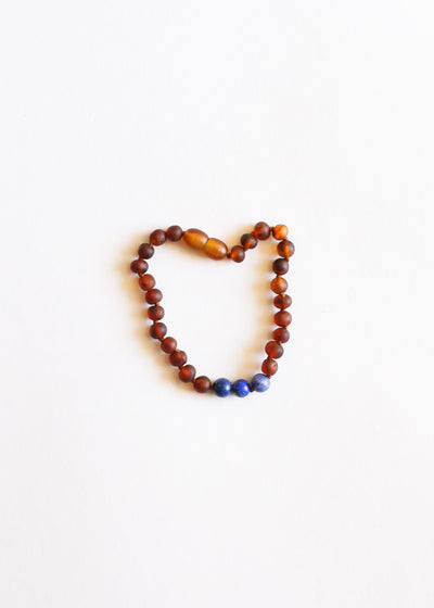 Pulsera o Tobillera de Ámbar Báltico Crudo y Lapislázuli
