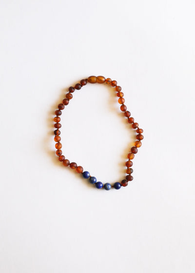 Collar de Ámbar Báltico Cognac Crudo y Piedra Lapis