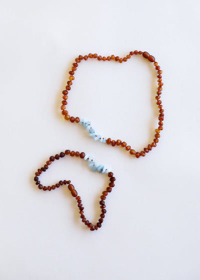 Conjunto de Collar de Ámbar Báltico Cognac Crudo y Acuamarina