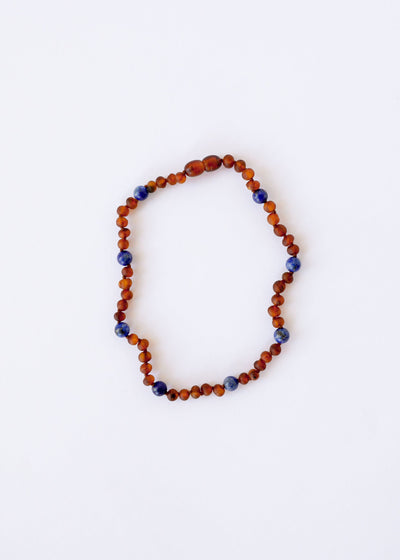 Collar Halo de Ámbar Báltico Cognac Crudo y Lapislázuli