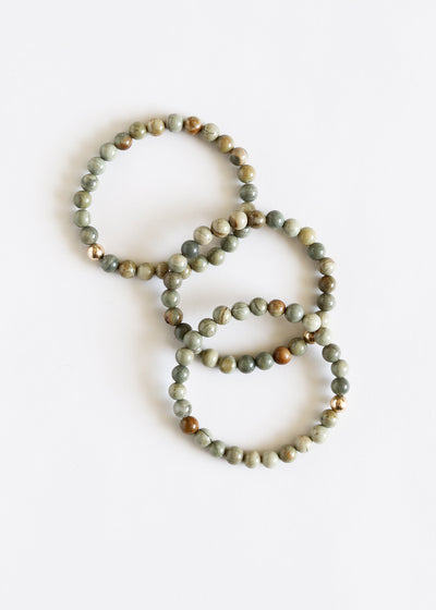 Pulsera de Jaspe Hoja de Plata y Oro de 14k
