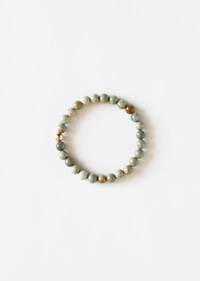 Pulsera de Jaspe Hoja de Plata y Oro de 14k