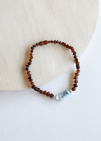 Raw Cognac Baltic Amber + Aquamarine || Necklace - Korvel