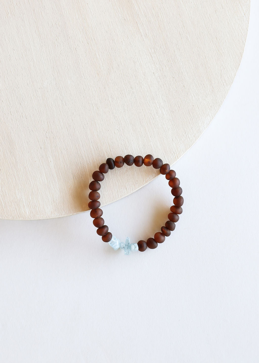 Raw Cognac Baltic Amber and Aquamarine Adult Bracelet