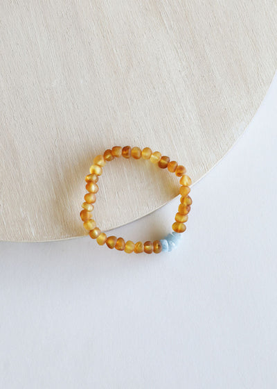 Raw Honey Baltic Amber + Aquamarine || Adult Bracelet - Korvel