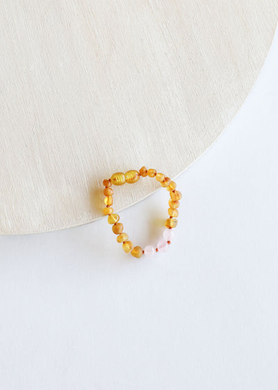 Raw Honey Baltic Amber & Rose Quartz Bracelet/Anklet