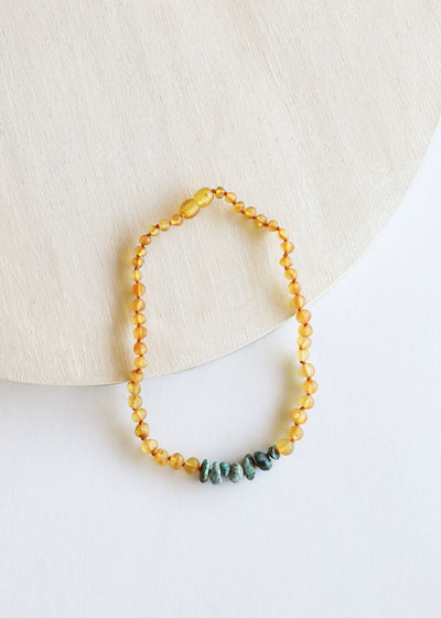 Collar de Ámbar Báltico de Miel Cruda y Jaspe Turquesa