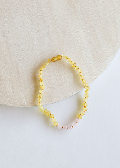 Raw Honey Baltic Amber + Rose Quartz || Necklace - Korvel