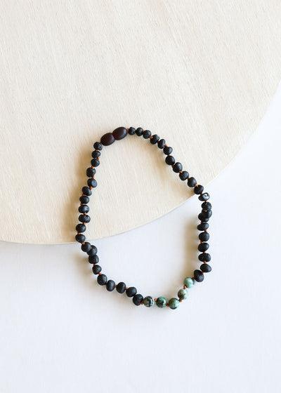 Raw Black Baltic Amber + Turquoise Jasper Necklace - Korvel